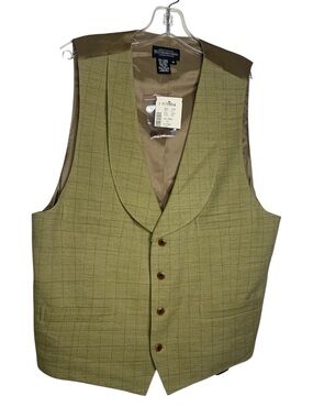 Deadstock Vintage J Peterman Tan Plaid Waistcoat Vest NOS Shawl Horseshoe Lapel